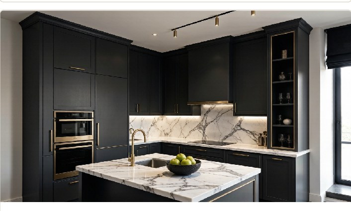 Aurum kitchen in ink graphite and champagne brass